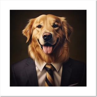 Golden Retriever Dog in Suit Posters and Art